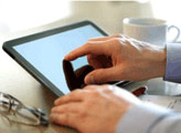 Close up of tablet in use