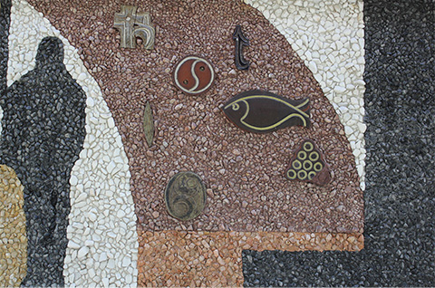 Symbols of Mankind - close up of mosiac with various symbols