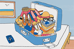 Cartoon of full suitcase on bed